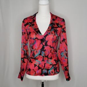 Topshop Floral V Neck Button Down Blouse NWT